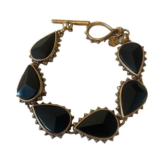 Vintage Black & Antiqued Gold Toned Tear Drop Reversible Braceket - Picture 1 of 6
